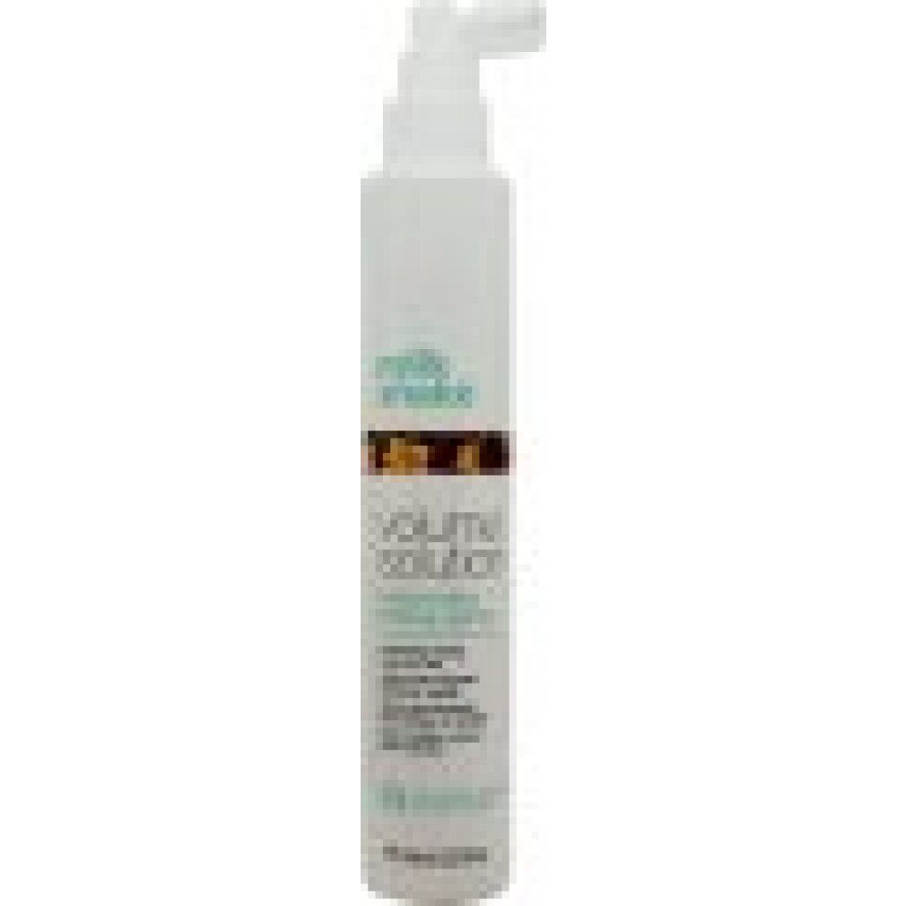 Flacone bianco con erogatore spray. Scritta: milk_shake, Volume Solution, volumizing styling spray. 175ml.