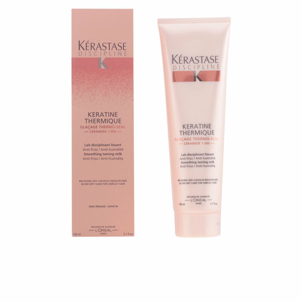 Kerastase Keratine Thermique. Tubo e confezione. Rosa con testo. Prodotto per capelli.
