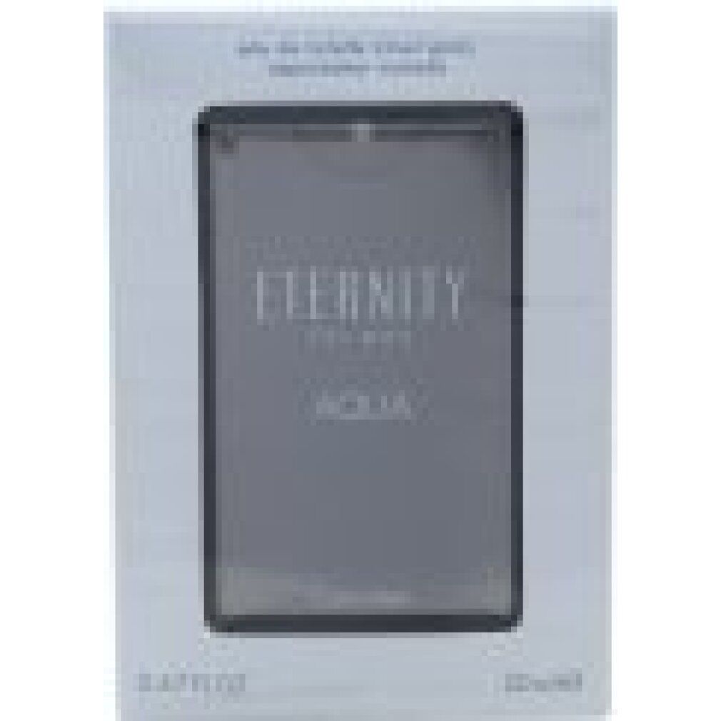 Confezione con spray. Scritta: Eternity for men Aqua. Logo Calvin Klein.
