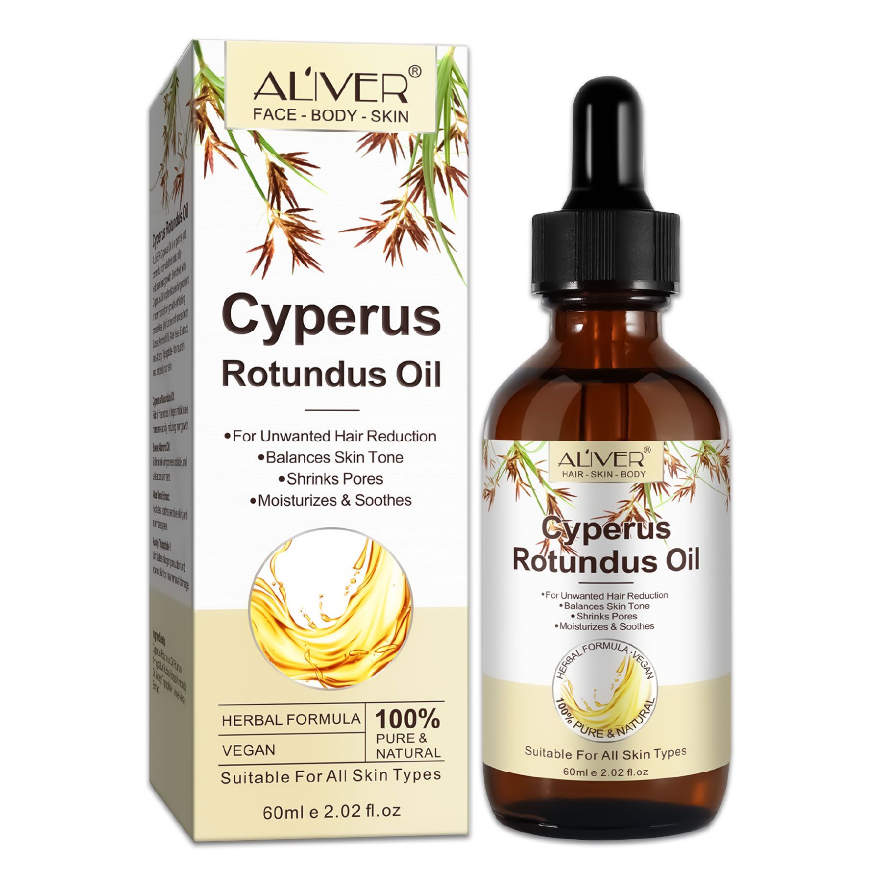 Aliver Olio di Cyperus Rotundus per la cura della pelle, riduzione della crescita dei peli