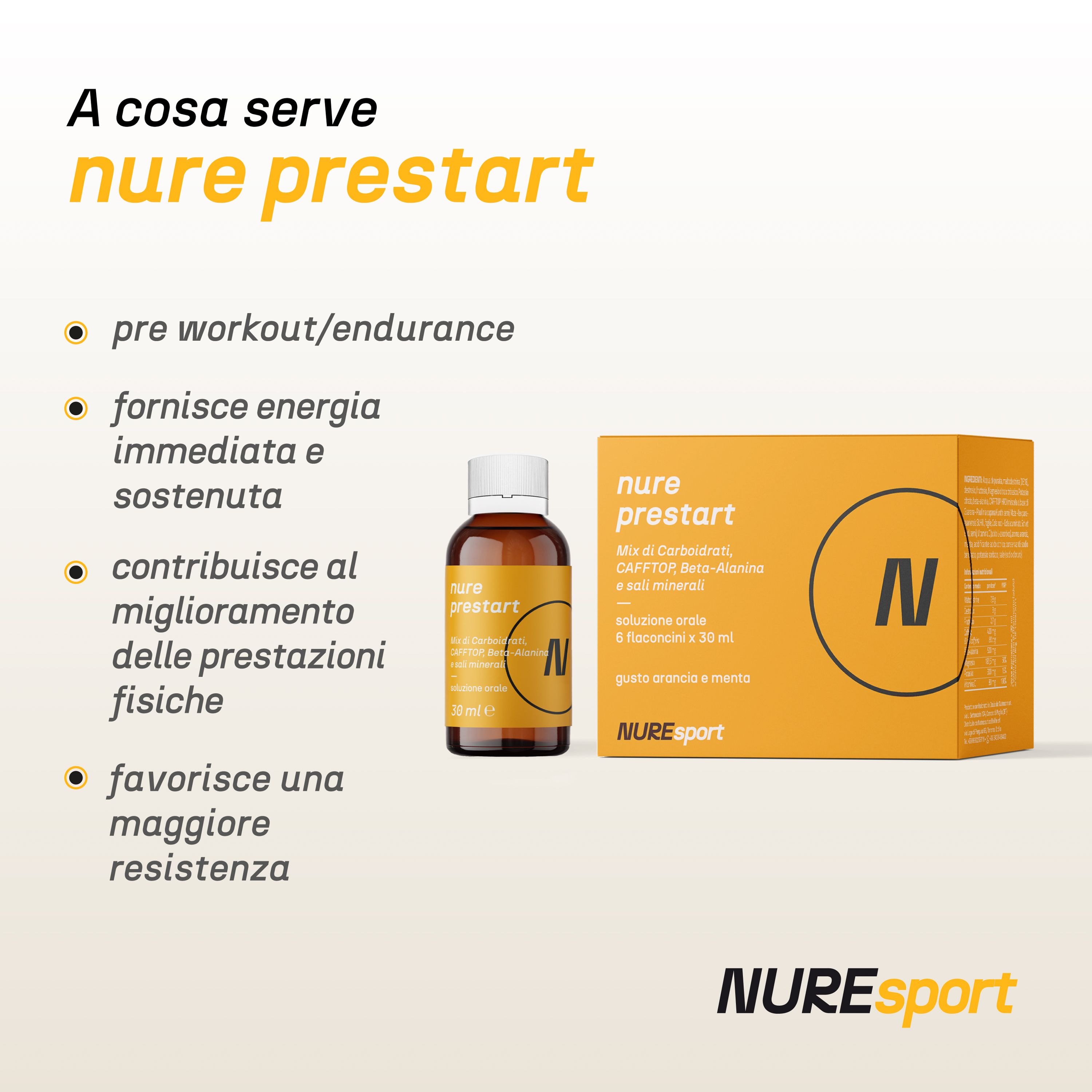 NURE PreStart - 6 Flaconi da 30 ml | pre workout | Ideale per ottimizzare le prestazioni fisiche