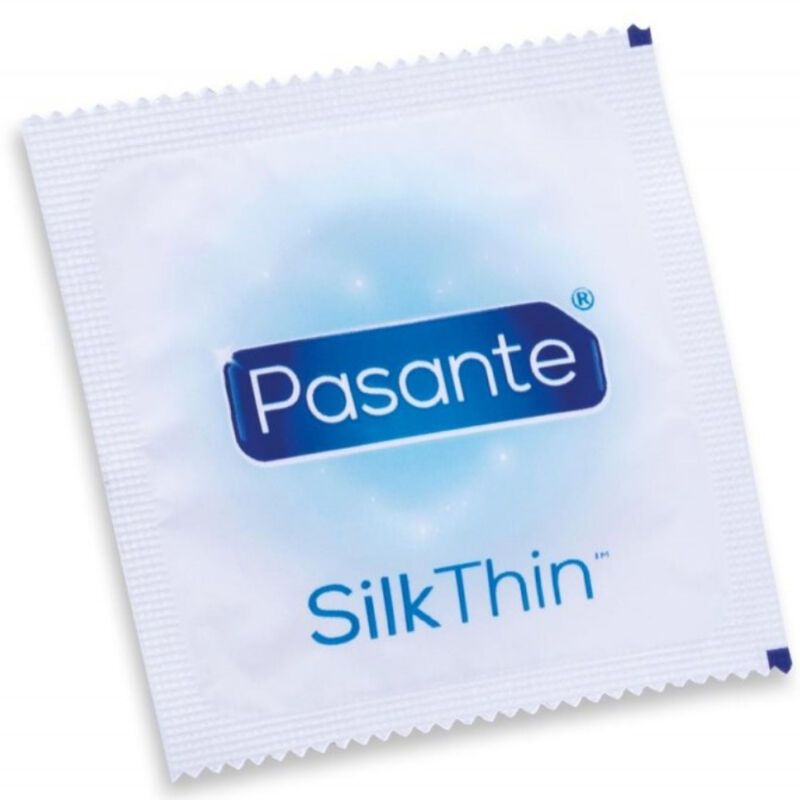 Un preservativo Pasante Silk Thin con dimensioni: lunghezza 190mm, larghezza 53mm. Preservativo in lattice più sottile.