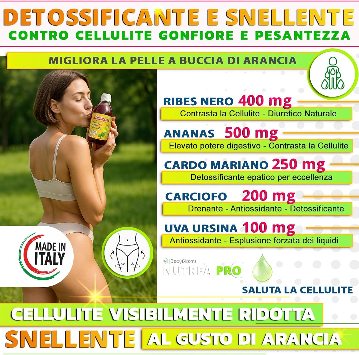 NUTREA PRO® 500ml - Diuretico drenante forte dimagrante anticellulite con 11 piante efficaci
