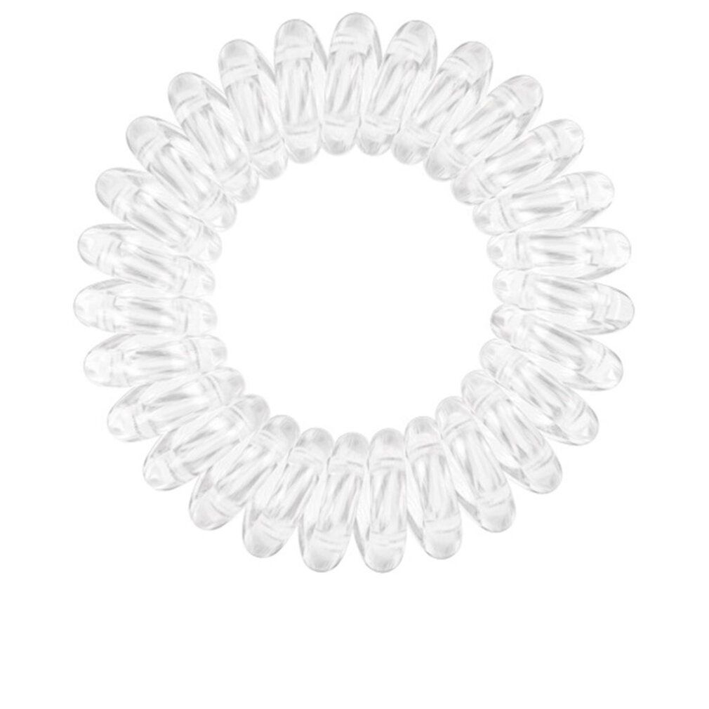 Elastico per capelli a spirale trasparente. Prodotto singolo, disposto a cerchio.