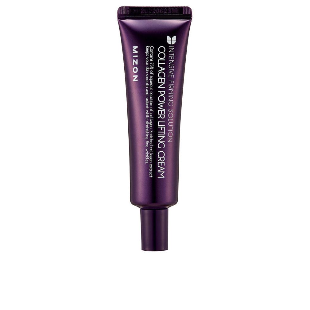 Tubo viola con testo. Scritta: Collagen Power Lifting Cream. Marchio: MIZON.