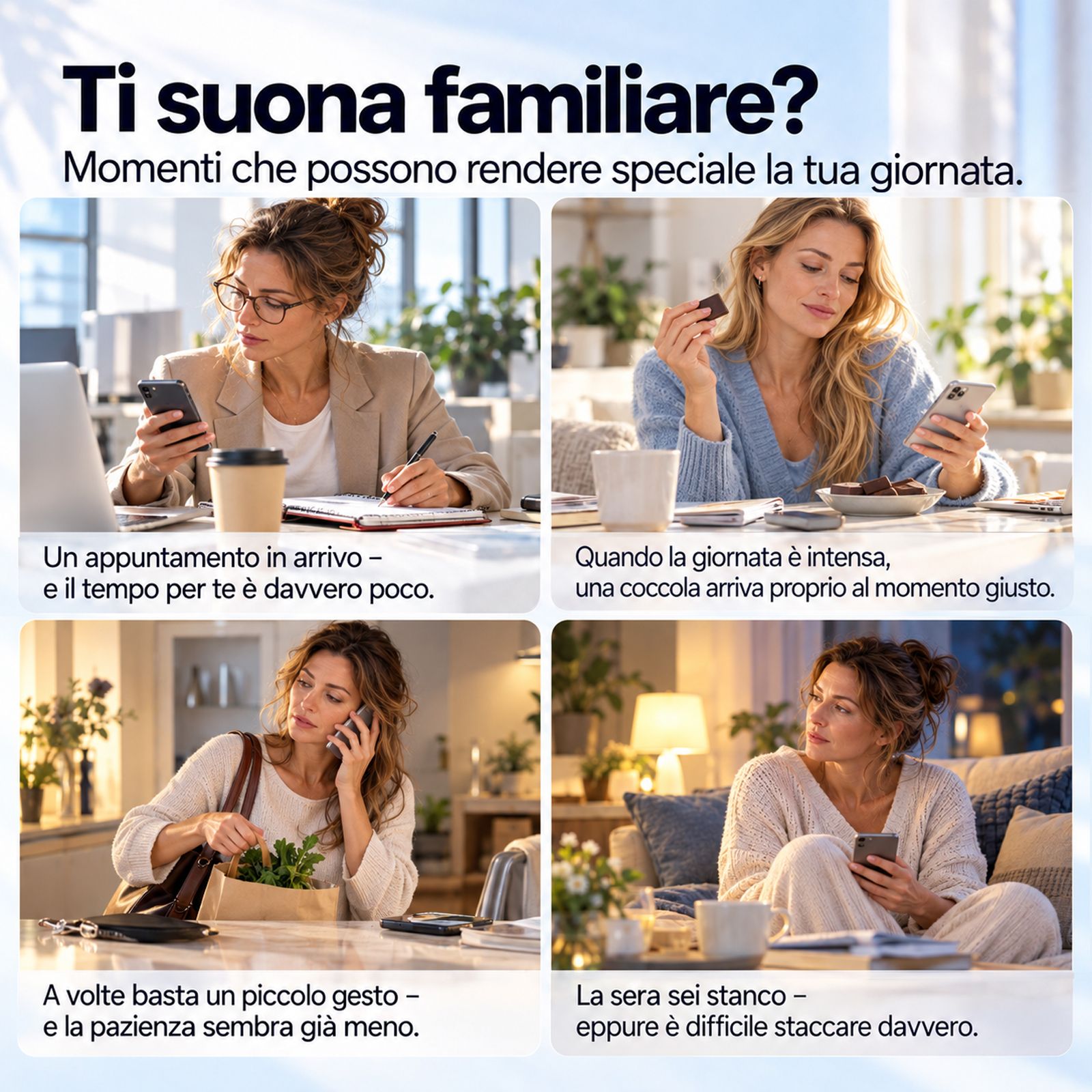 Donna beve Cortisol Balance Relax Complex alla scrivania, confezione accanto.