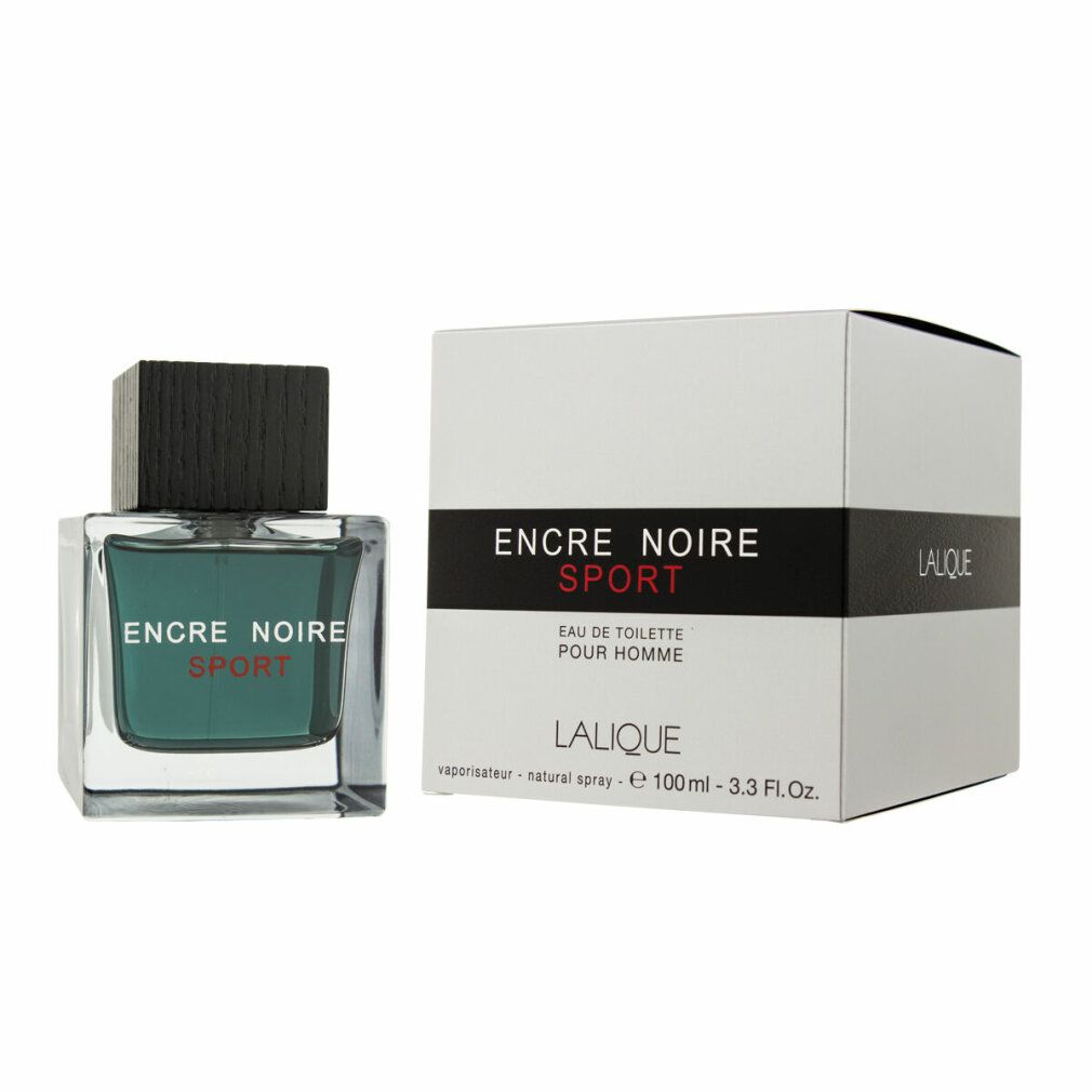 Flacone e confezione di Encre Noire Sport. Tappo nero, flacone quadrato con liquido verde. Confezione bianca con testo nero e rosso.