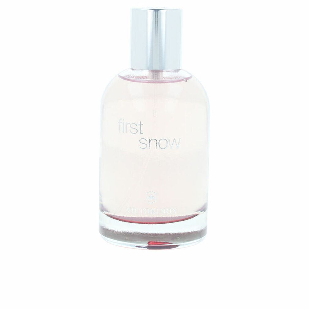 Flacone Victorinox First Snow. Flacone trasparente con tappo argentato. Nome del prodotto e logo sul flacone.