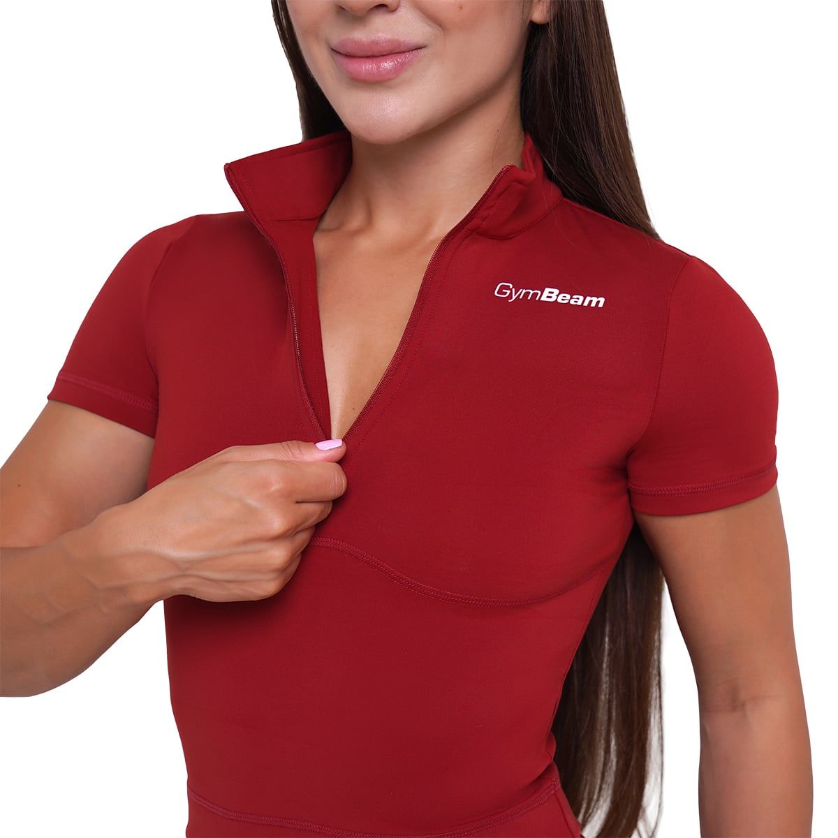 GymBeam T-shirt donna cropped Ignite rosso scuro a manica corta