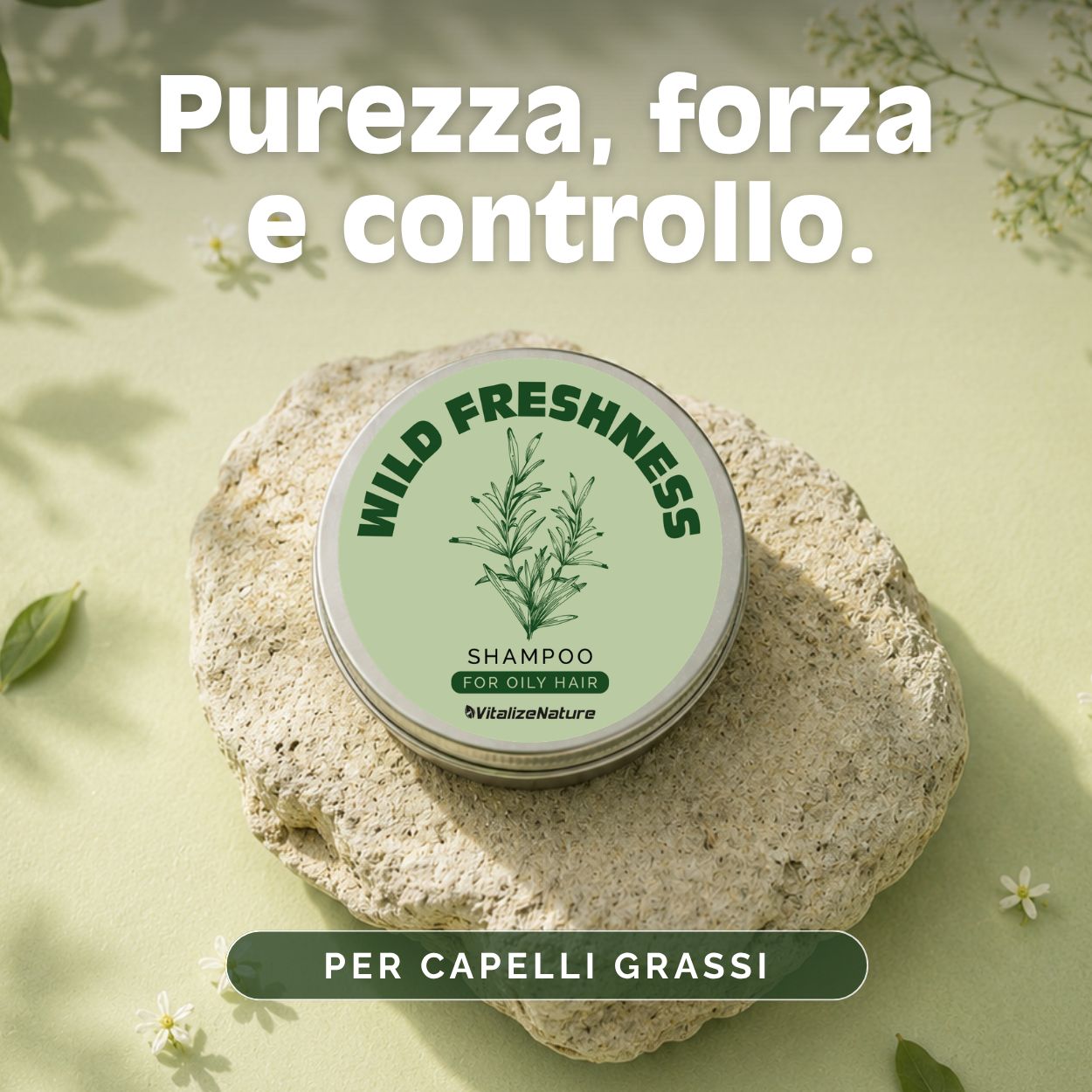 VitalizeNature Wild Freshness Shampoo Bar – Ortica & Rosmarino per Capelli Grassi