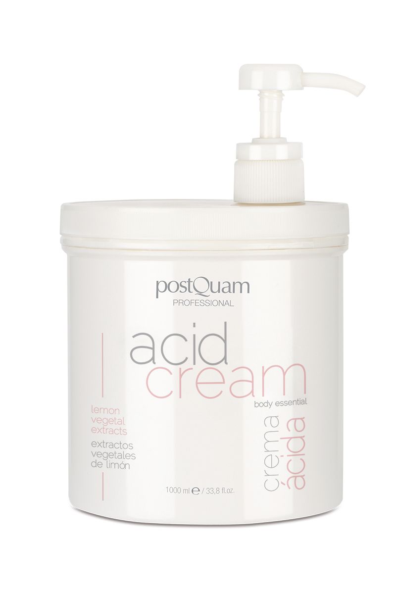 Contenitore bianco con pompa. Scritta: "acid cream". Testi aggiuntivi: "lemon vegetal extracts", "extractos vegetales de limón".