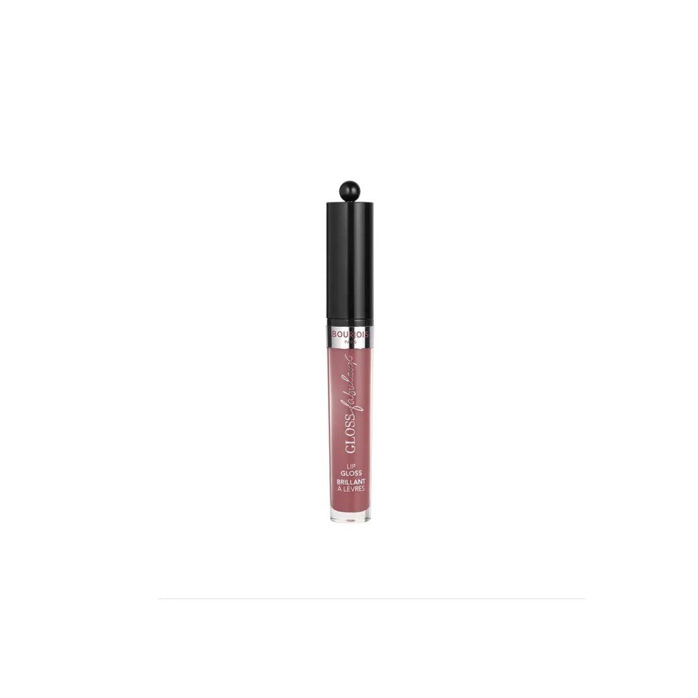 Bourjois Gloss Fabuleux Mauvie Star. Tubetto lucidalabbra rosa con tappo nero. Scritta Gloss Fabuleux.
