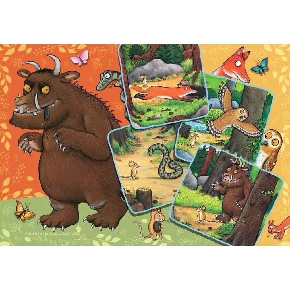 Puzzle con il motivo Gruffalo. Singoli pezzi del puzzle visibili. Il Gruffalo e altri personaggi sono raffigurati.
