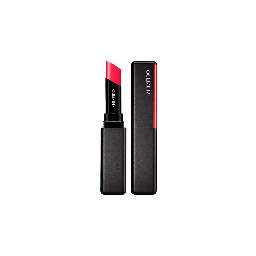Rossetto rosso, astuccio nero, dettaglio rosso. Marchio Shiseido.