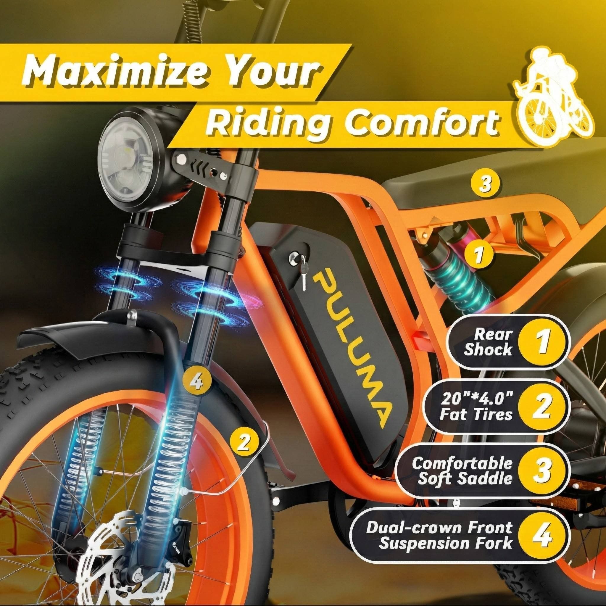 PULUMA SU8 Bicicletta elettrica con display LED da 48 V 15 Ah e connettività app
