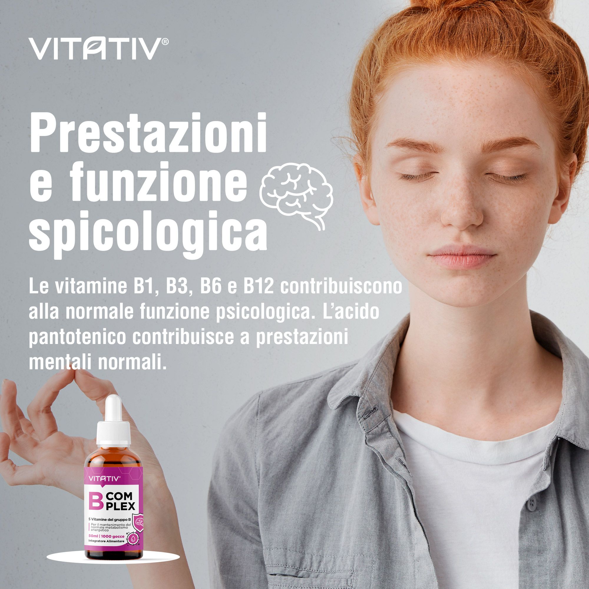 VITATIV® B Complex Vitamine Gruppo B - Integratore in Gocce con Vitamina B1, B3, B5, B6 e B12