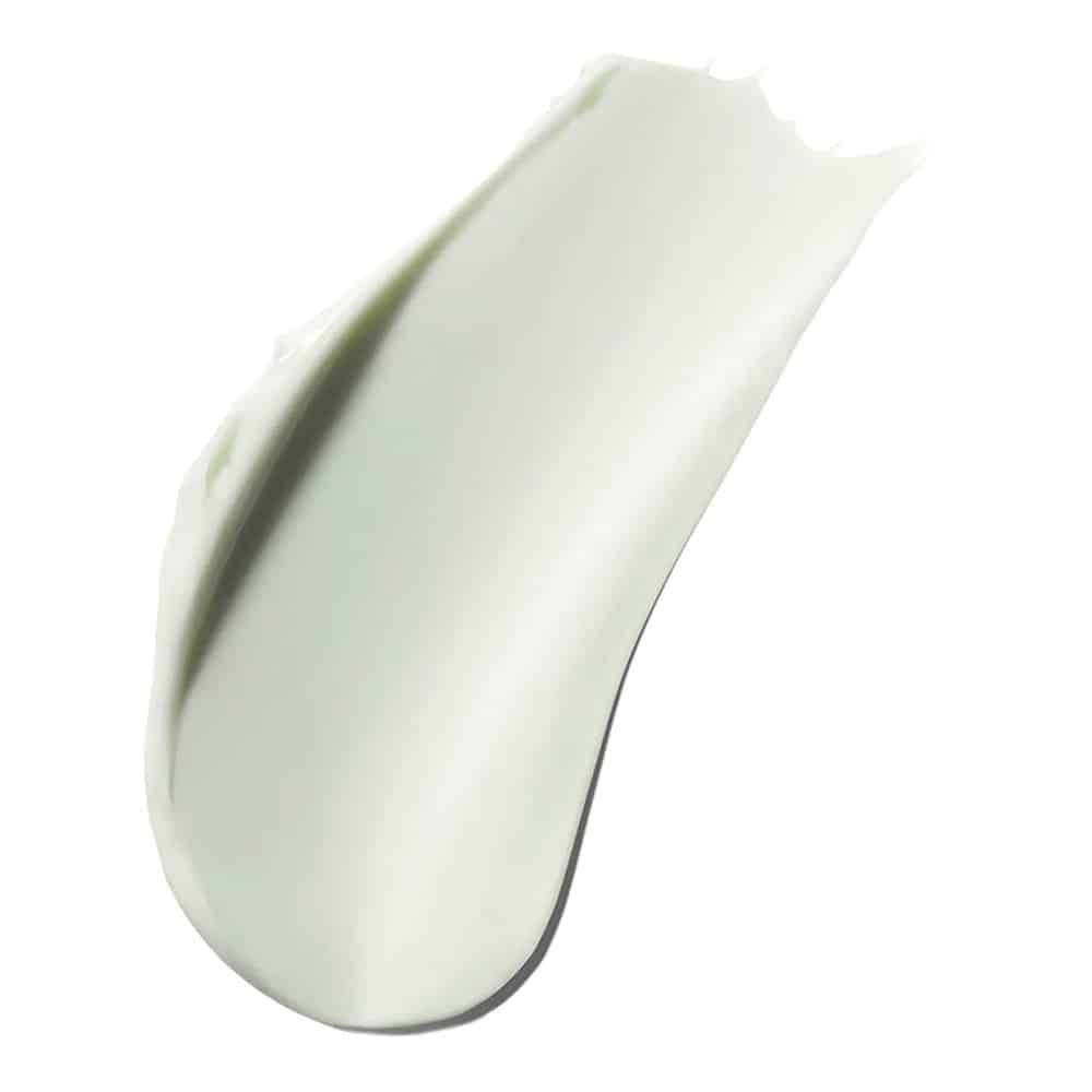 Texture crema verde chiaro su sfondo bianco. La texture è applicata in una striscia curva.