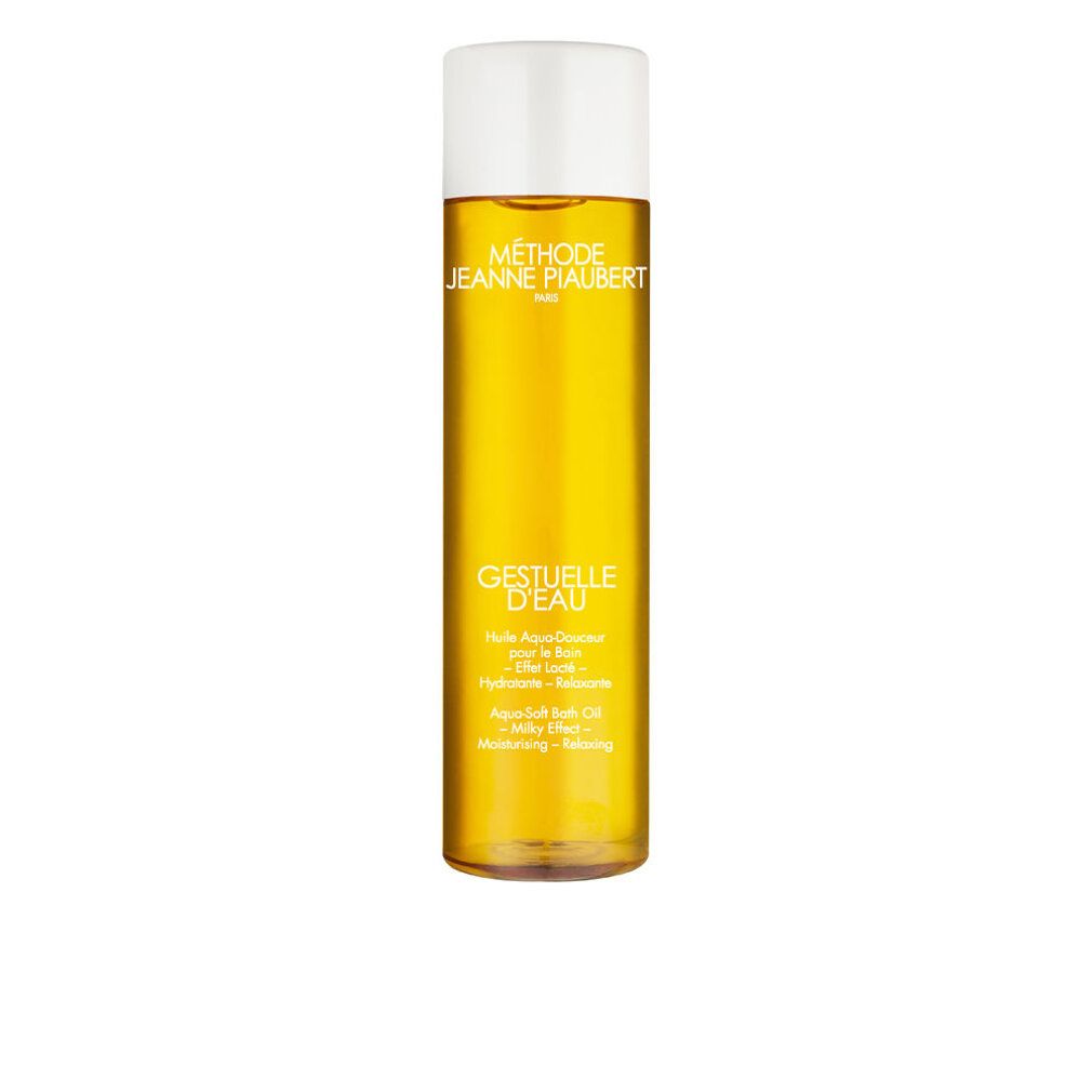 Flacone alto Gestuelle d'Eau. Olio aqua-soft per il bagno. Effetto latteo, idratante, rilassante. Marchio Jeanne Piaubert.