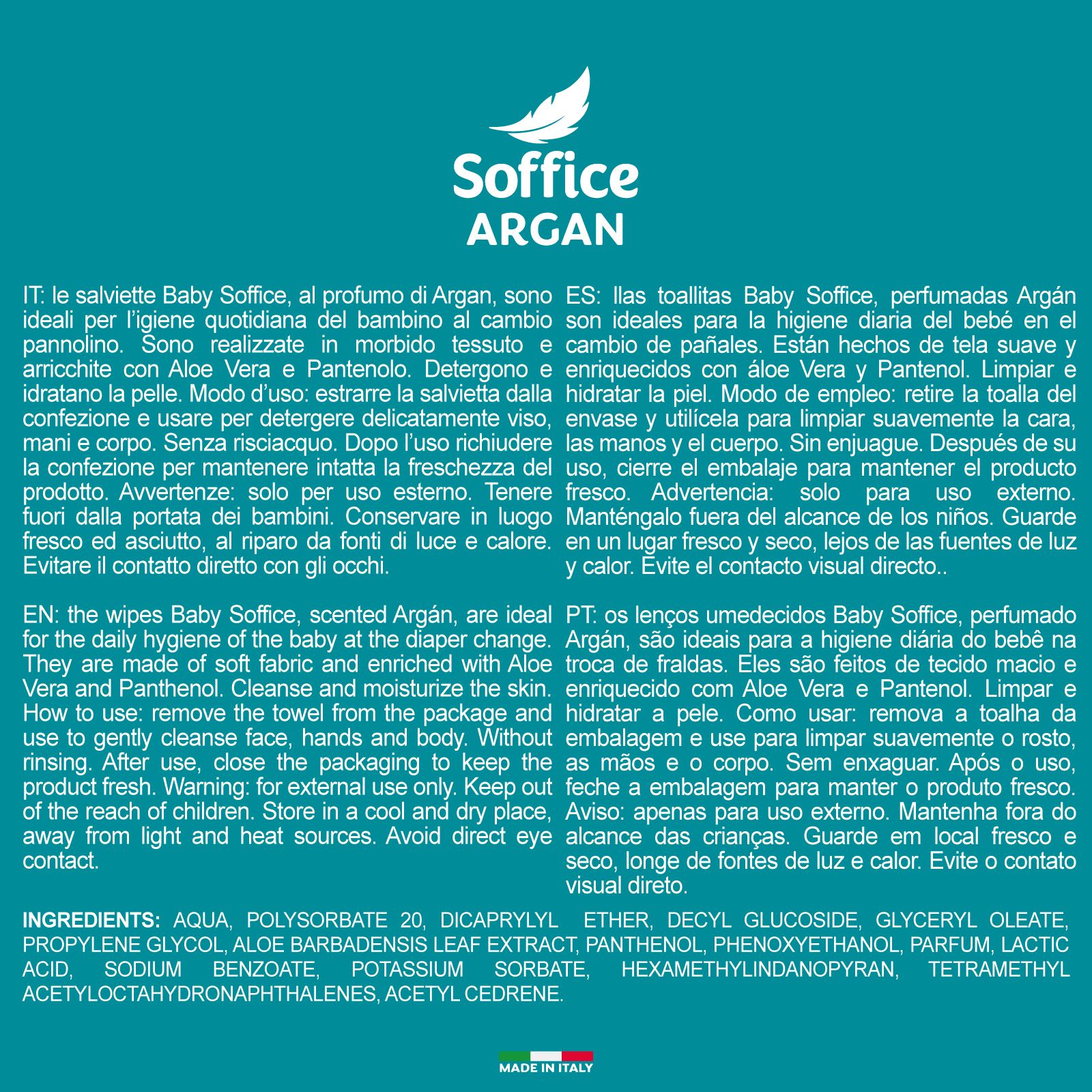 Retro salviette Soffice Baby all'argan, ingredienti e istruzioni.