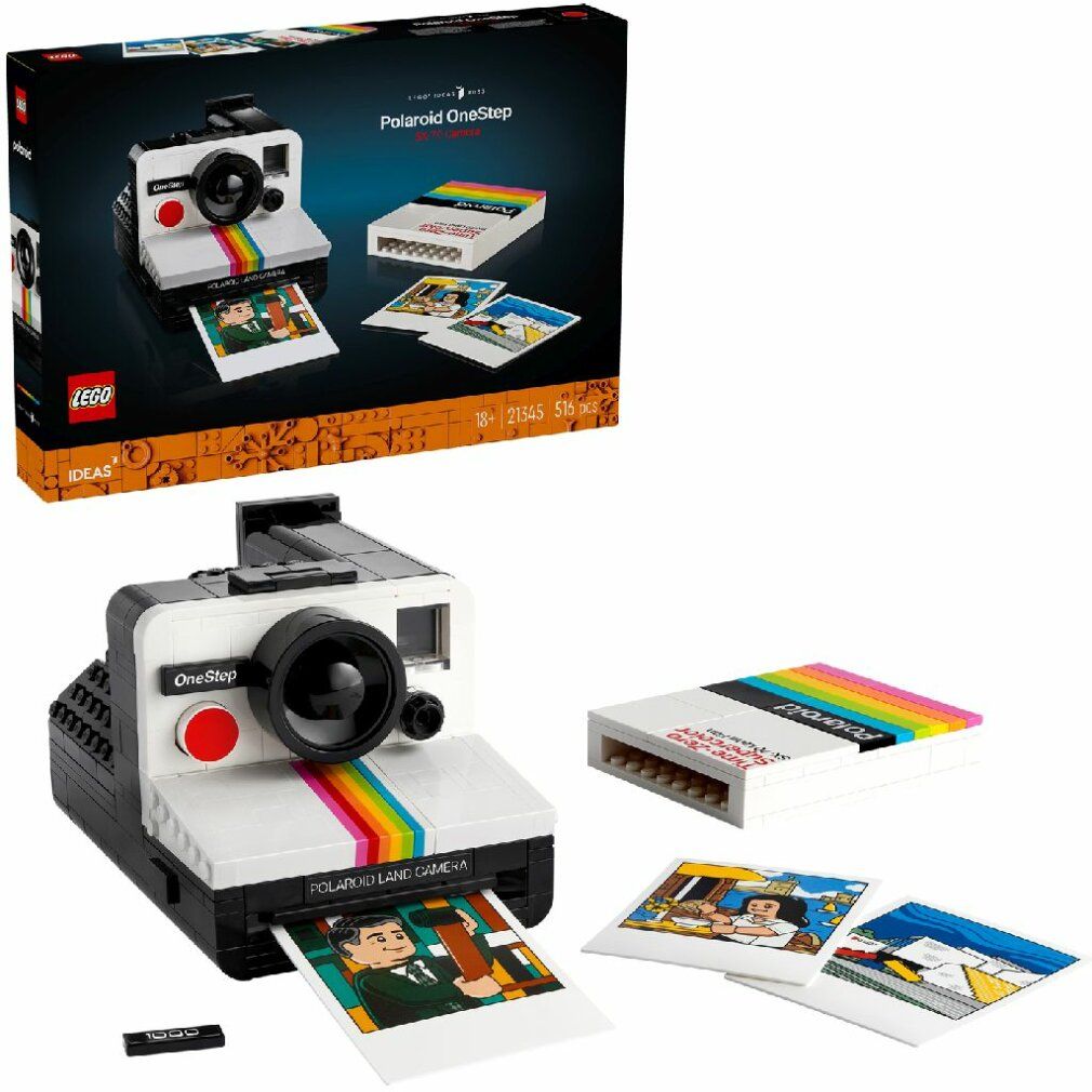 LEGO Ideas Fotocamera Polaroid OneStep. Bianca, nera, rossa. Con foto e accessori. 516 pezzi.
