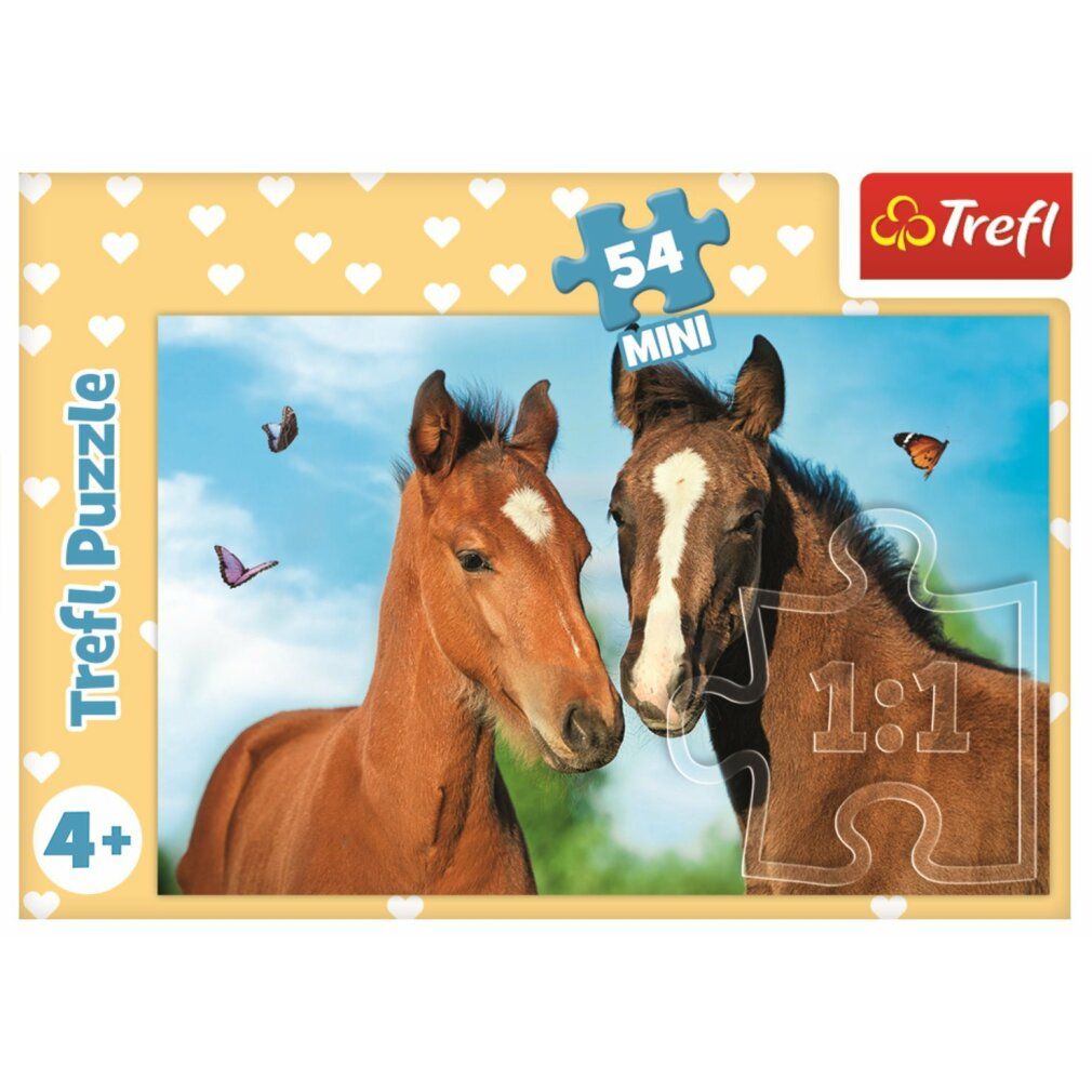 Puzzle Trefl da 54 pezzi, motivo puledri. Confezione con immagine dei puledri, età consigliata 4+.