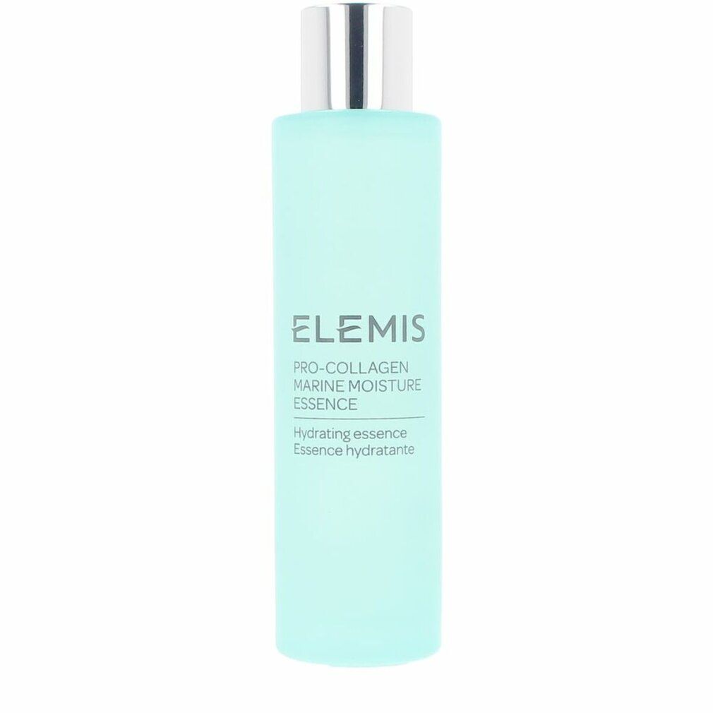 Flacone turchese con tappo argentato. Scritta: Elemis Pro-Collagen Marine Moisture Essence. Essenza idratante.