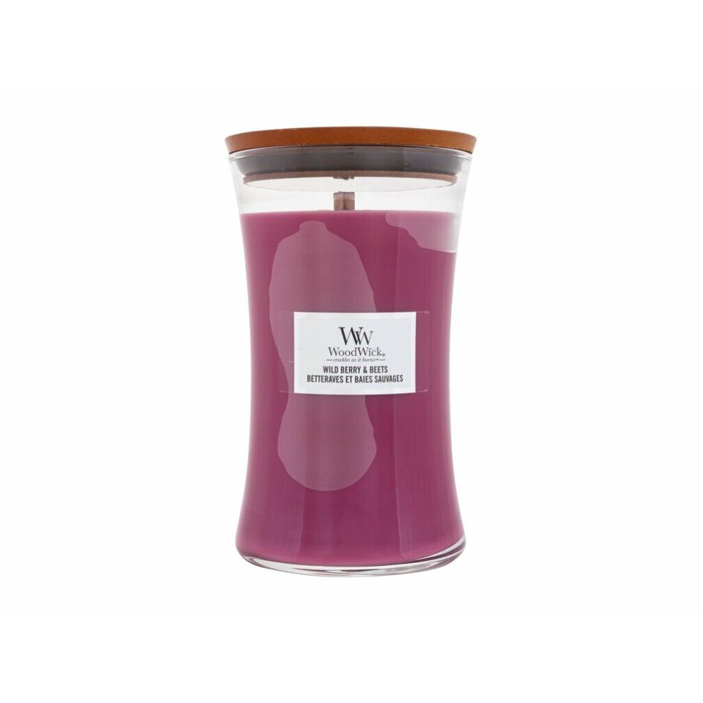 Candela profumata con stoppino in legno, contenitore in vetro, coperchio in legno. Etichetta con nome e logo.