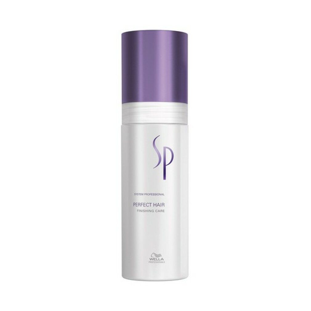 Flacone bianco-viola. Scritta SP, Perfect Hair, Finishing Care. Logo Wella.