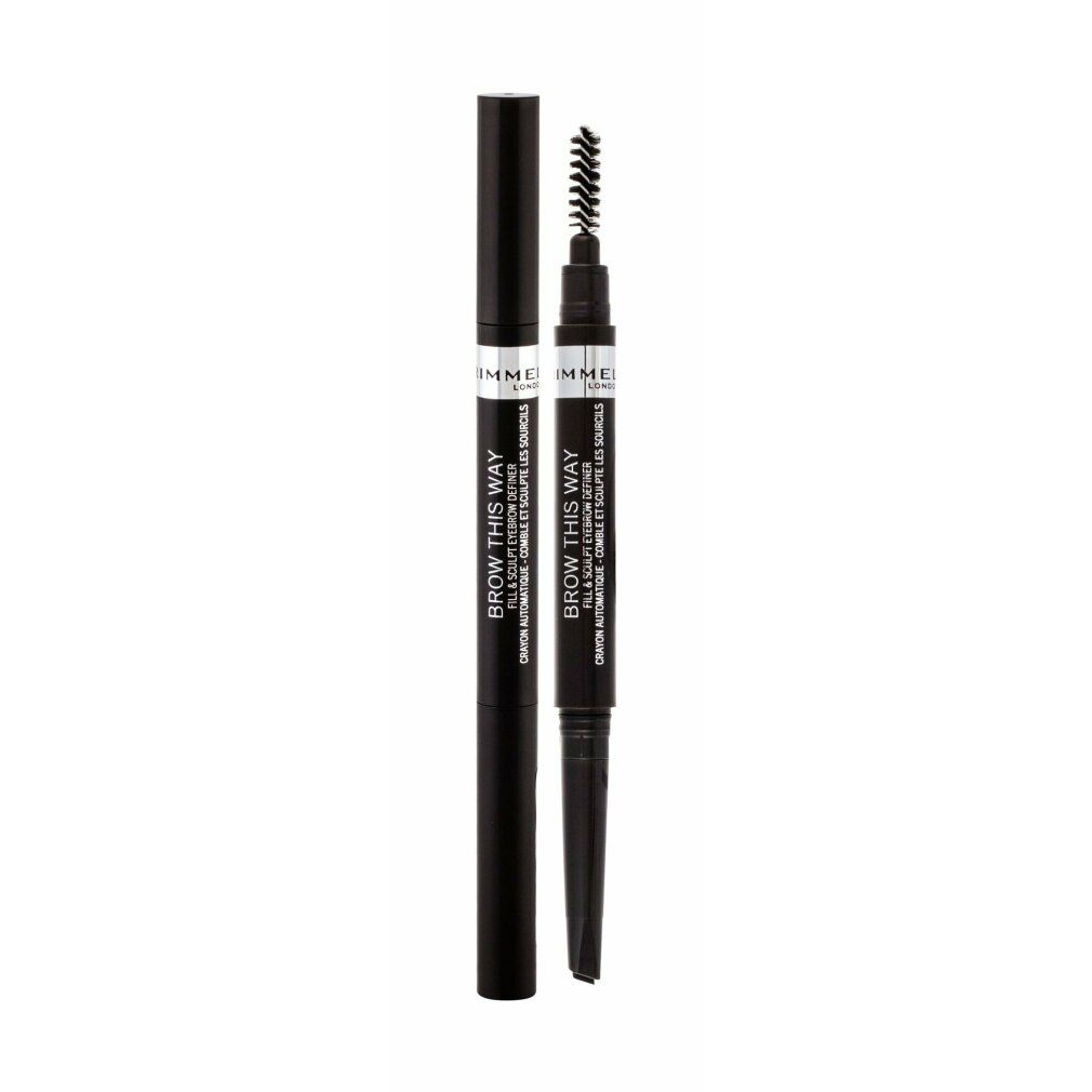 Matita doppia per sopracciglia. Rimmel London Brow This Way Fill And Sculp Eyebrow Definer. Spazzola e matita. Colore nero.