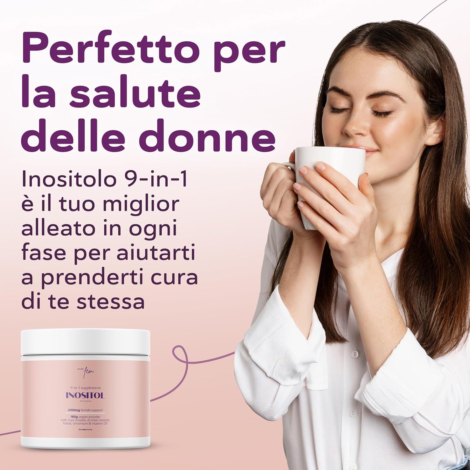 QSTA D-Chiro & Myo Inositol Polvere: donna che beve una tazza, perfetto per la salute delle donne.
