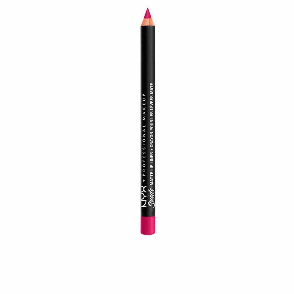 Matita labbra Suede Matte di NYX, colore rosa acceso. Matita dritta su sfondo bianco.