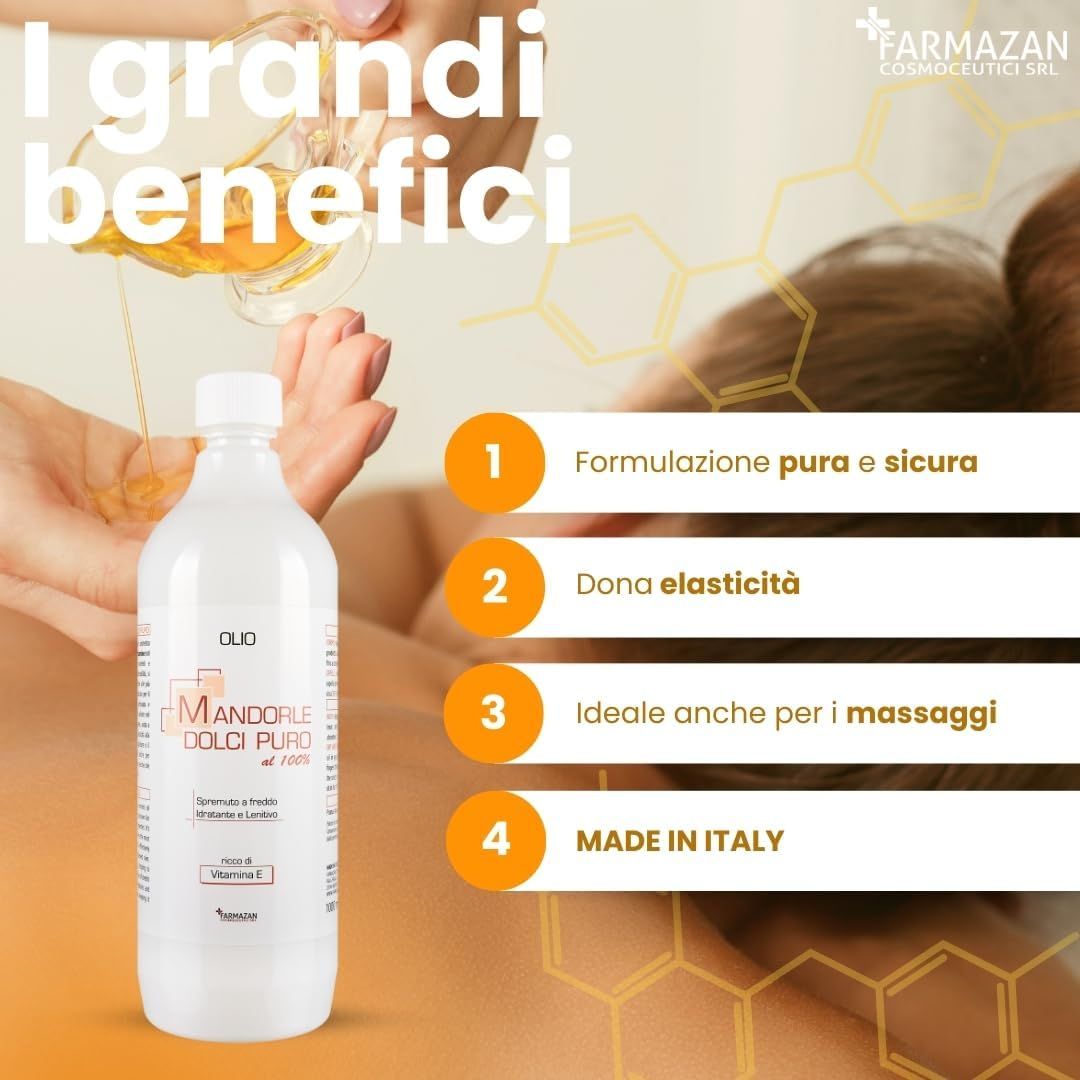 FARMAZAN  Olio di Mandorle Dolci Puro al 100% 1000 ml