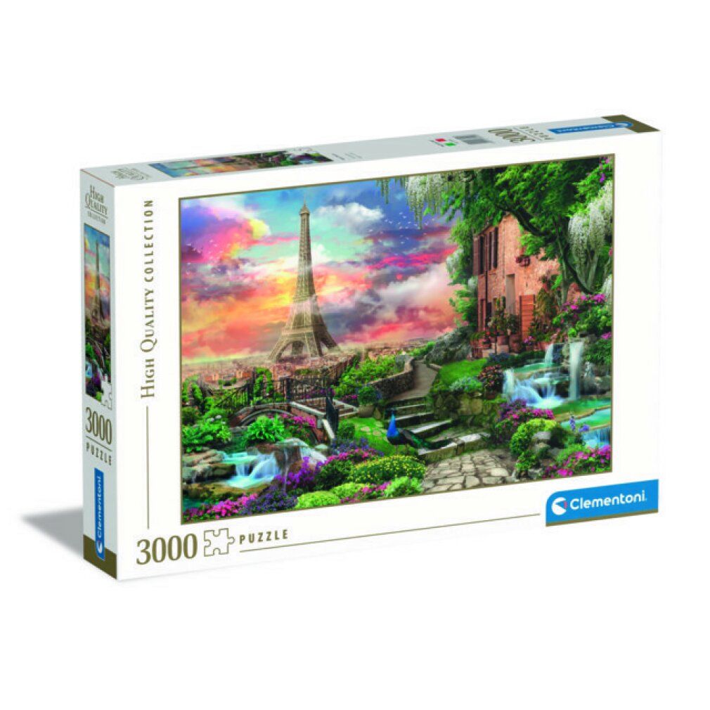 Scatola di puzzle con la Torre Eiffel e un paesaggio. Marca: Clementoni. 3000 pezzi. Collezione di alta qualità.