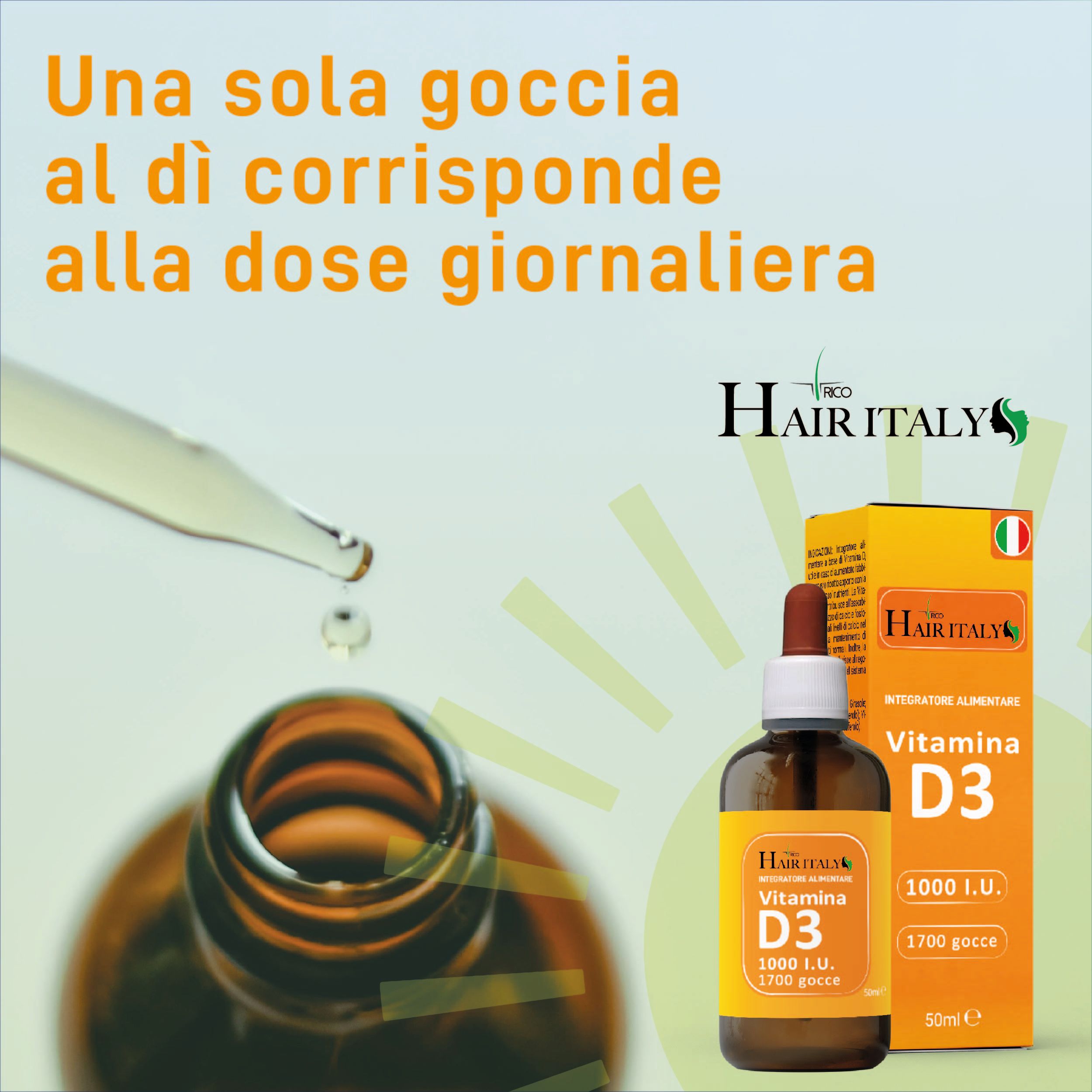Trico Hair Italy - Vitamina D3 liquida 50 ml Supporto sistema immunitario Salute di ossa e denti