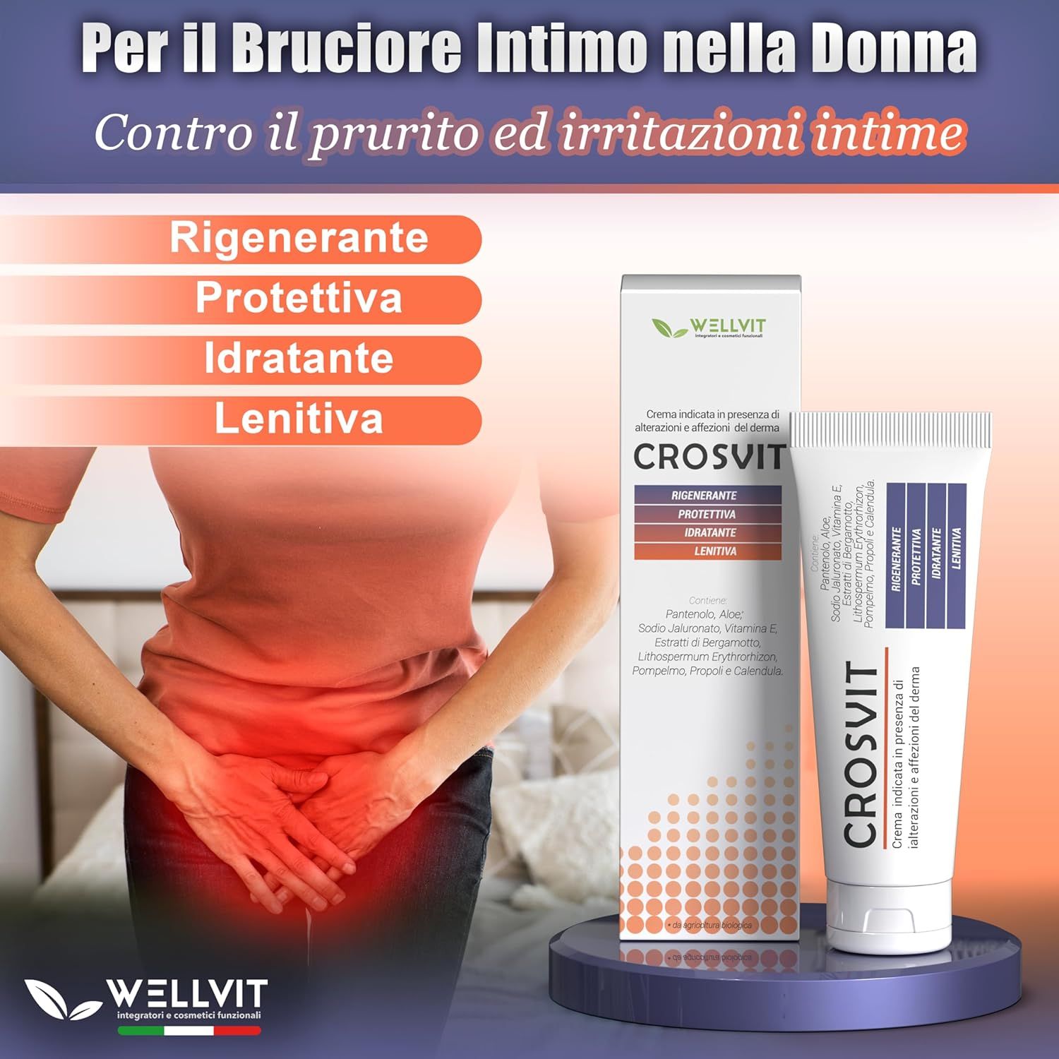 Wellvit | Crosvit, Crema Dermatologica per per Bruciori, Pruriti e Irritazioni