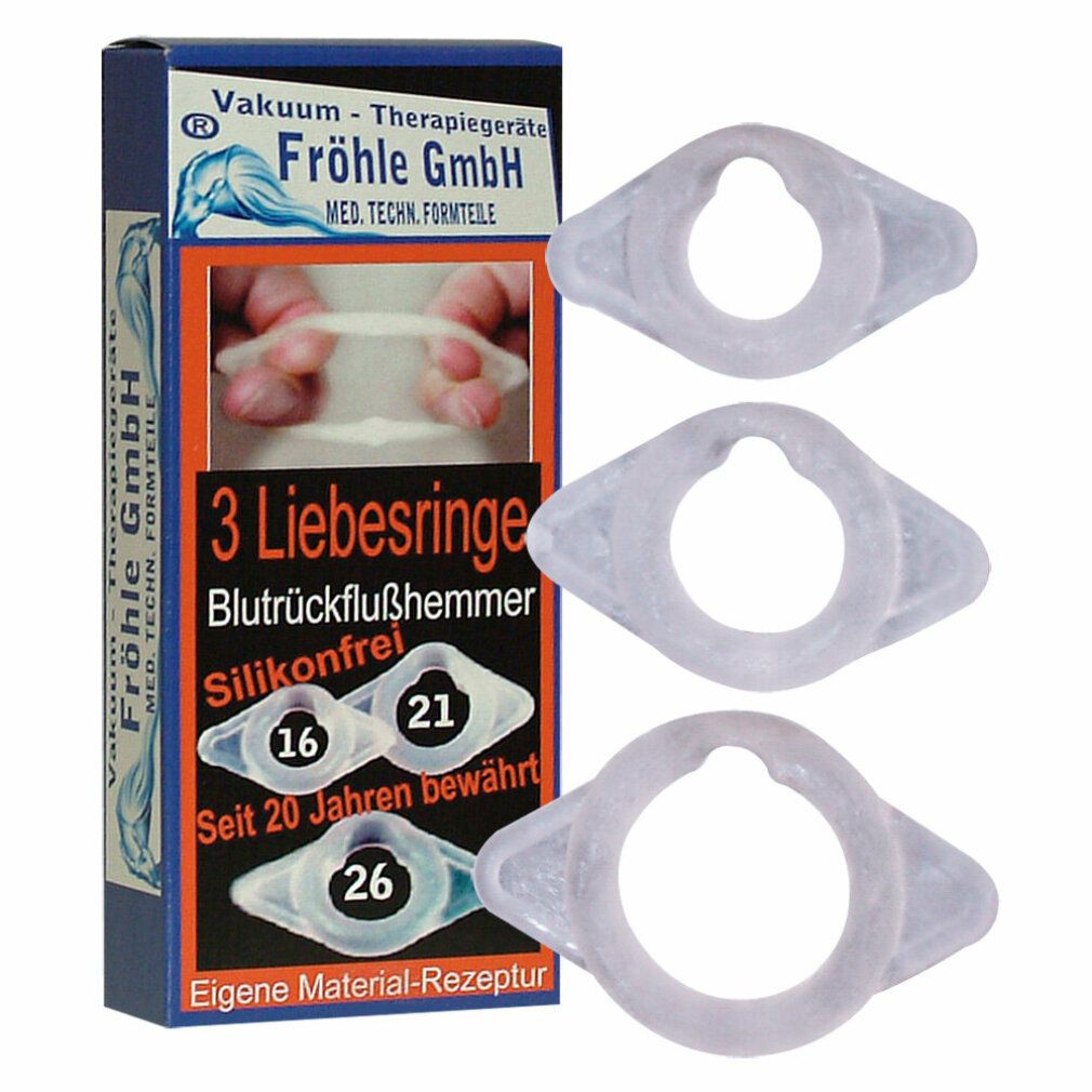 Confezione e tre anelli per pene, misure 16, 21, 26 mm.