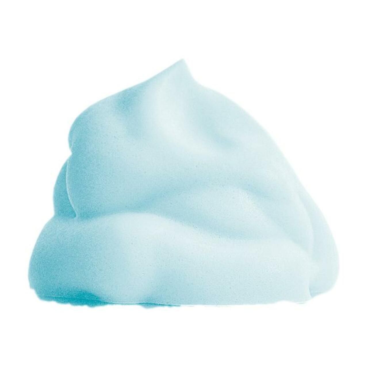 Mucchio di schiuma azzurra. Su sfondo bianco. Texture morbida, forma ondulata.