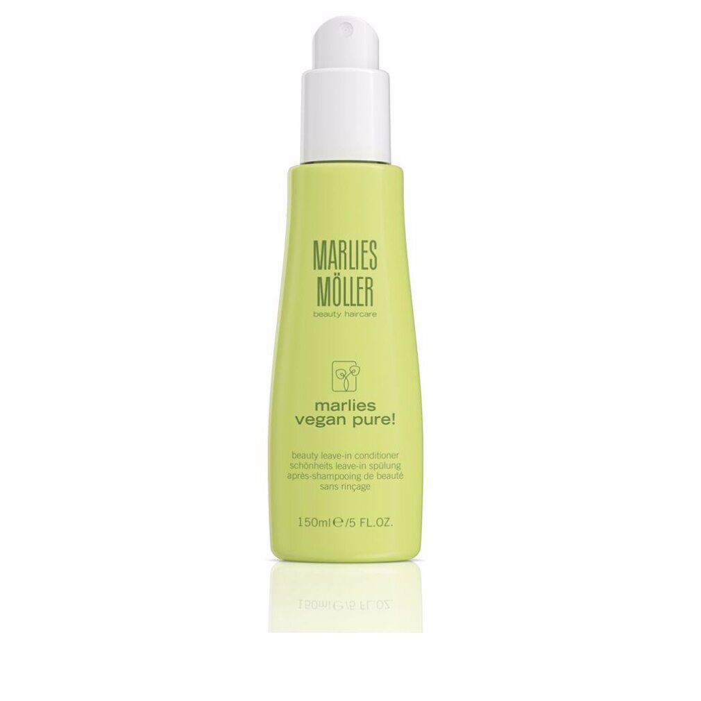 Flacone verde con erogatore bianco. Scritta: Marlies Möller Vegan Pure. Testo: Beauty Leave-in Conditioner.