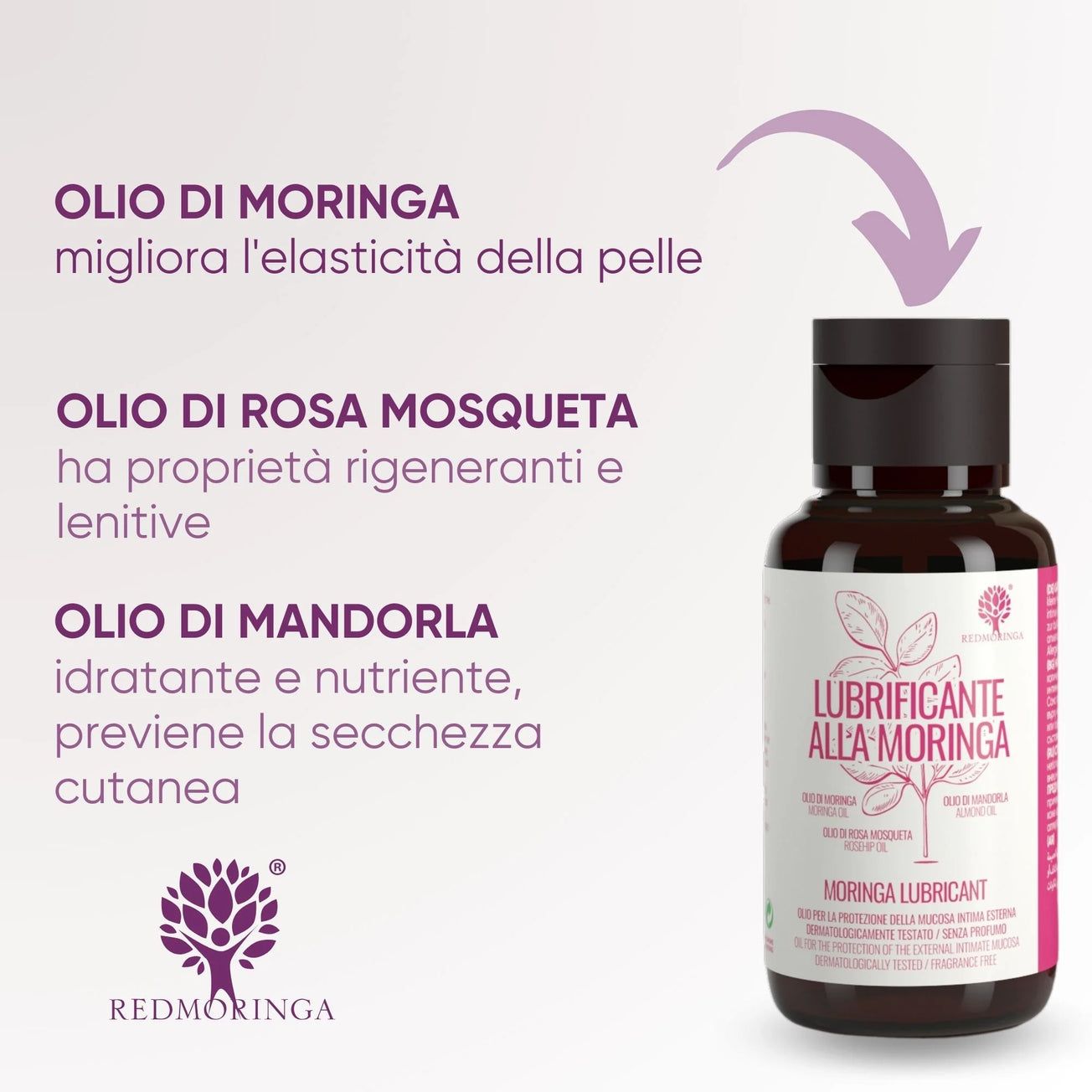 RedMoringa Lubrificante Intimo alla Moringa 100% Naturale – A Base Olio, Senza Profumo
