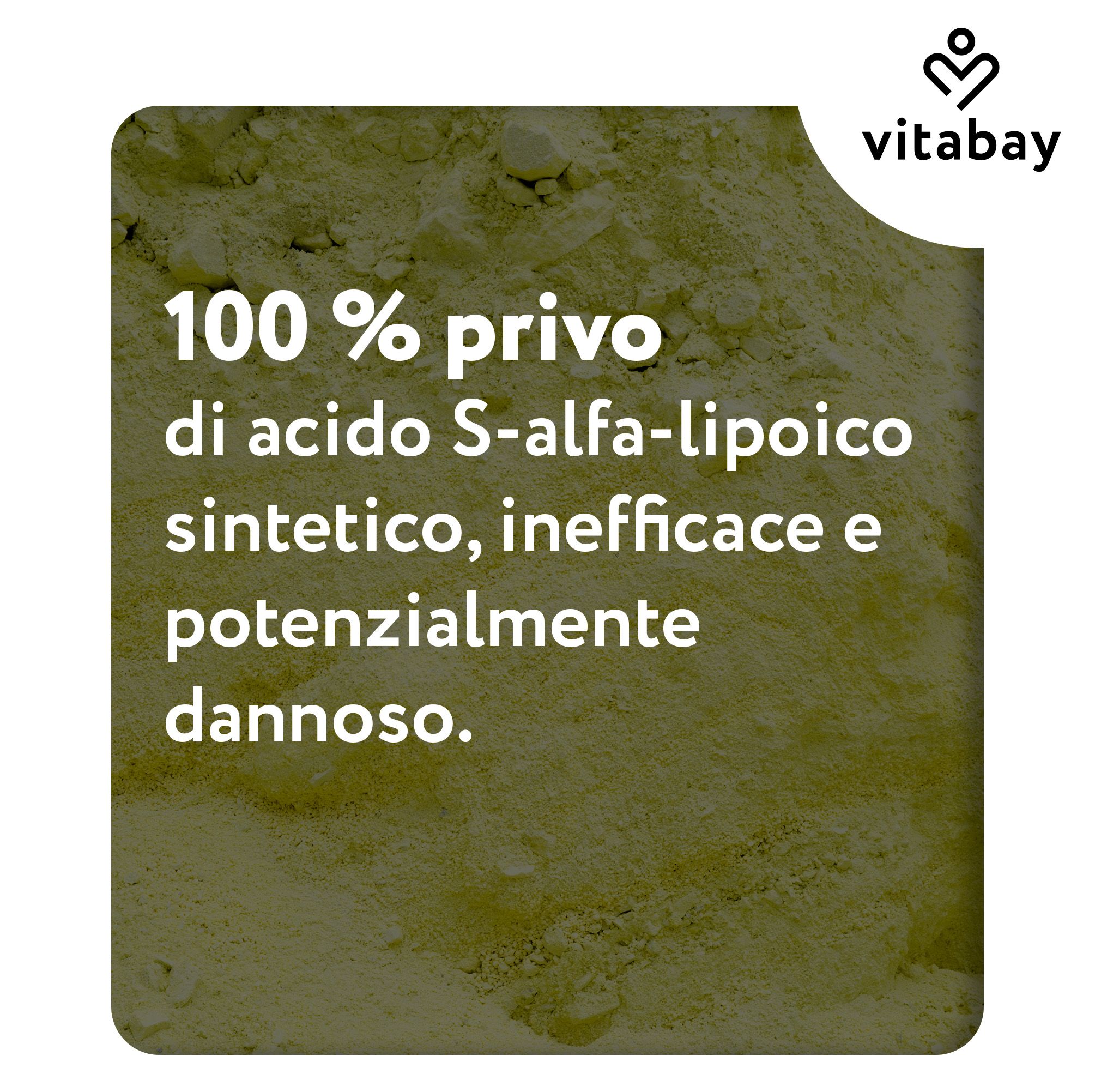 Flacone Vitabay R-Alpha-Liponsäure con sigilli e foglie.