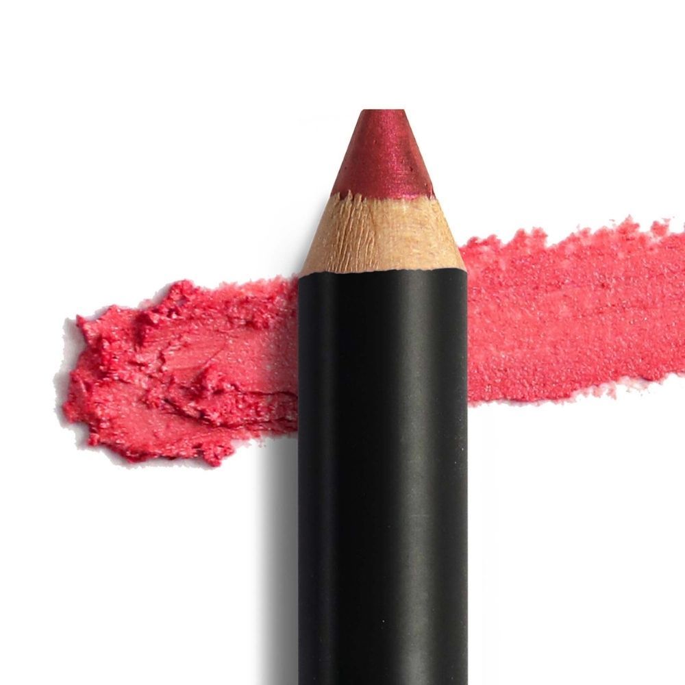 Matita occhi rossa e campione di colore. Matita nera con punta rossa. Campione di colore accanto.