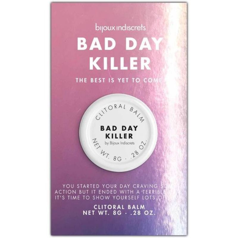 Confezione del balsamo clitorideo Bad Day Killer di Bijoux Indiscrets con vasetto.