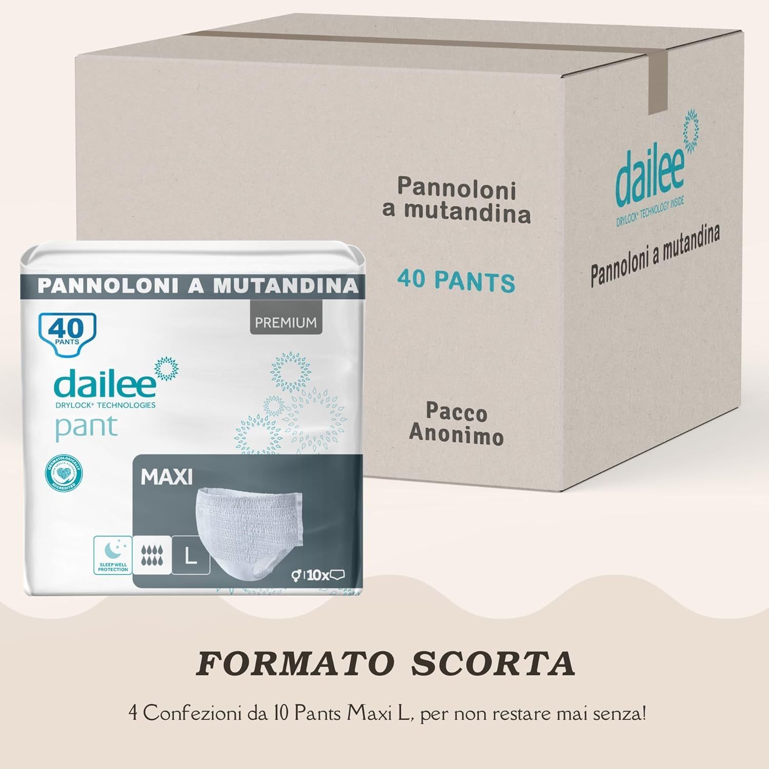 Donna anziana tiene in mano una mutandina per incontinenza Dailee Pants Maxi.