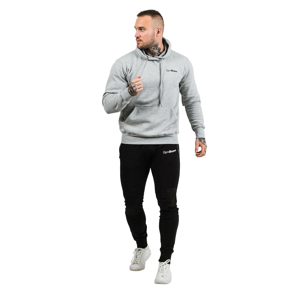 GymBeam Felpa uomo con cappuccio regular Athlete grigio e nero
