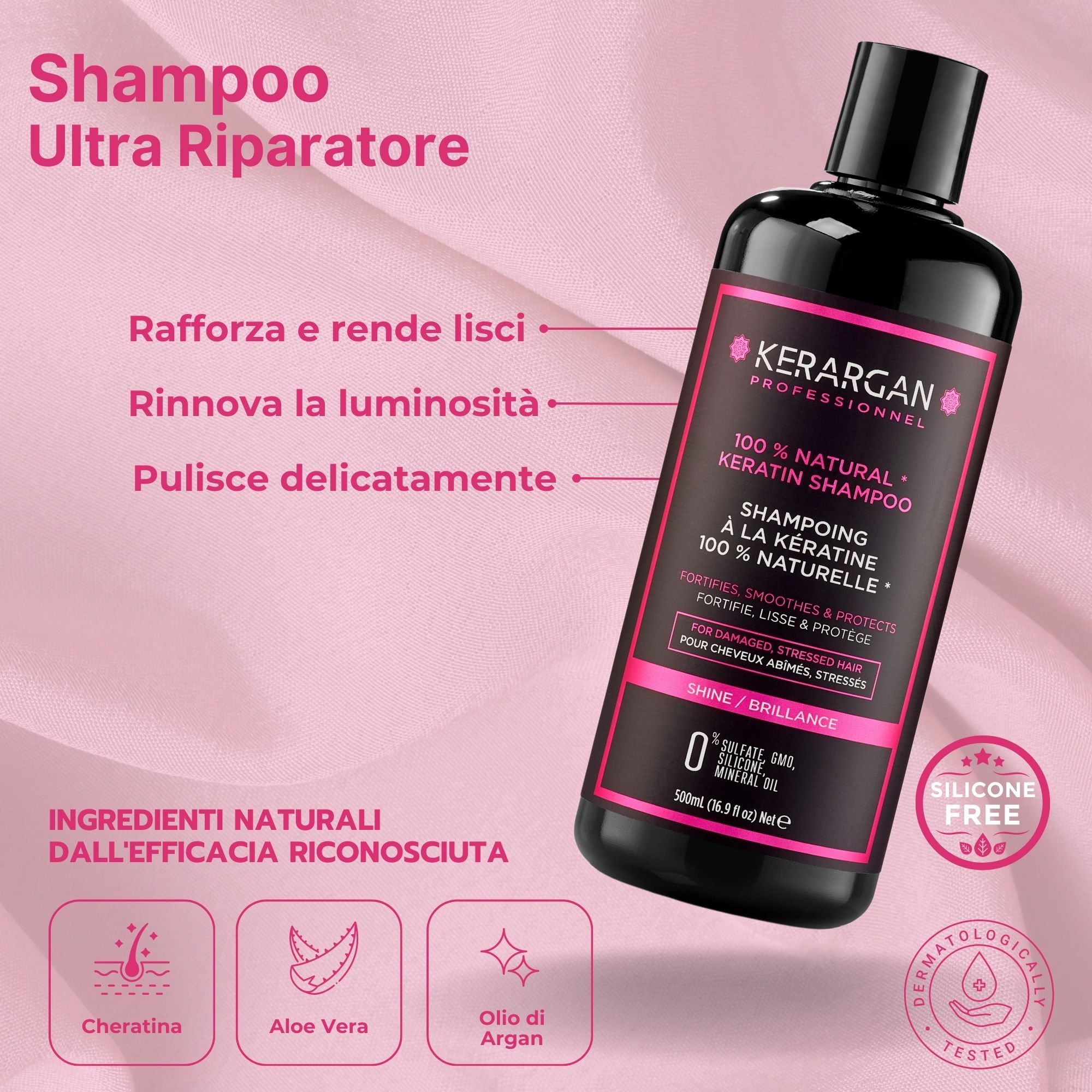 Kerargan - Set Shampoo, Balsamo, Maschera & Siero Cheratina - Capelli Danneggiati