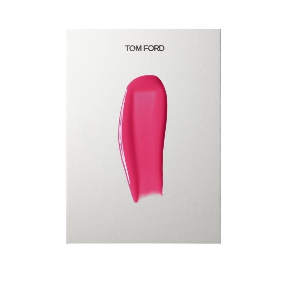 Campione di rossetto rosa su carta bianca. Marchio Tom Ford.