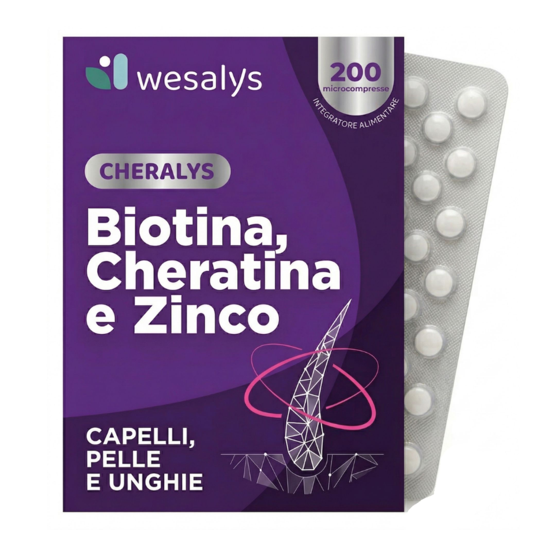 Cheralys WESALYS - Integratore per capelli con Biotina, Cheratina e Zinco oltre 6 mesi di fornitura