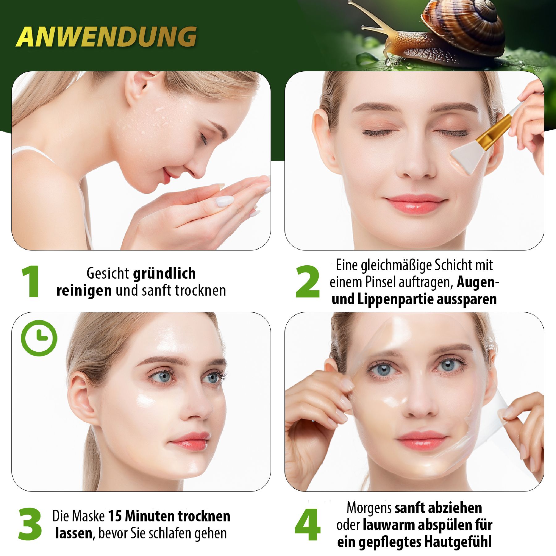 Fasi di applicazione. 1. Pulire. 2. Applicare. 3. Lasciare asciugare. 4. Rimuovere.