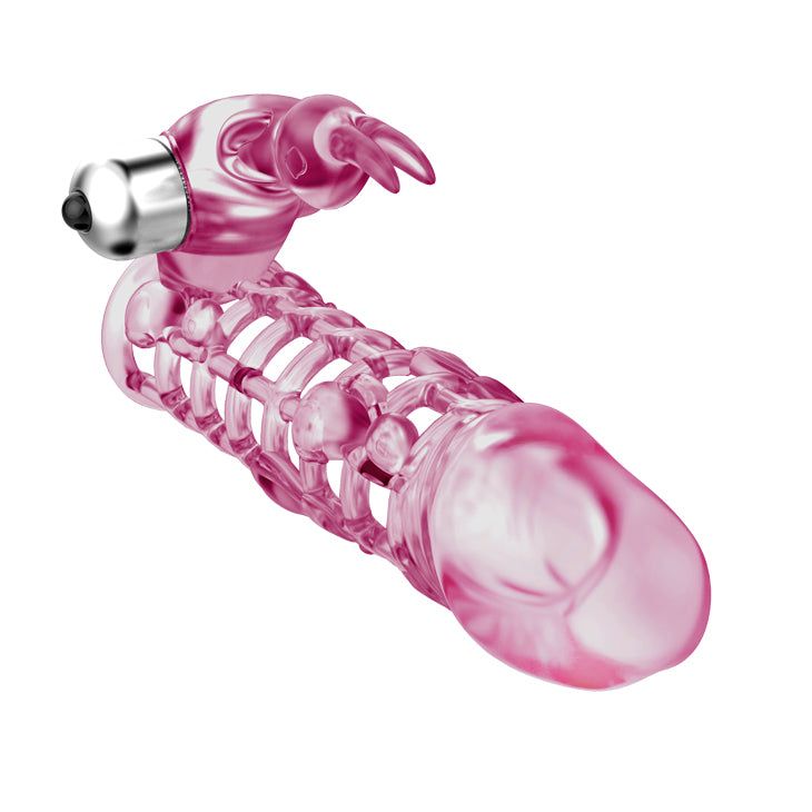 Prolunga rosa con vibratore e design artigli. Struttura trasparente a griglia. Attacco vibratore metallico.