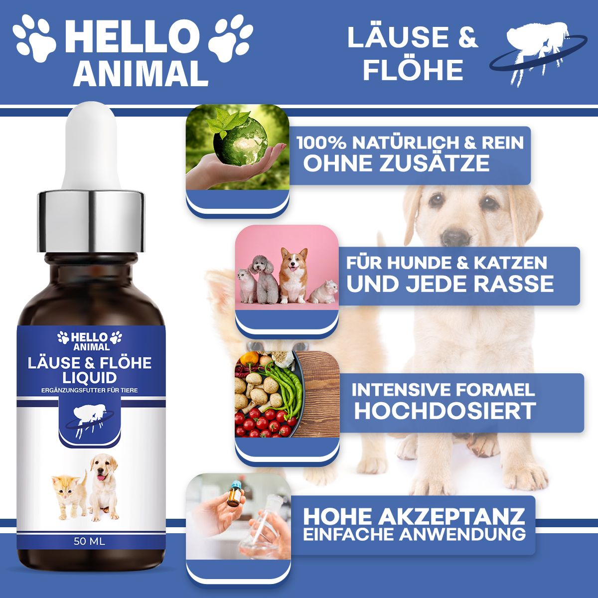 Hello Animal® Liquido antipidocchi e antipulci per animali